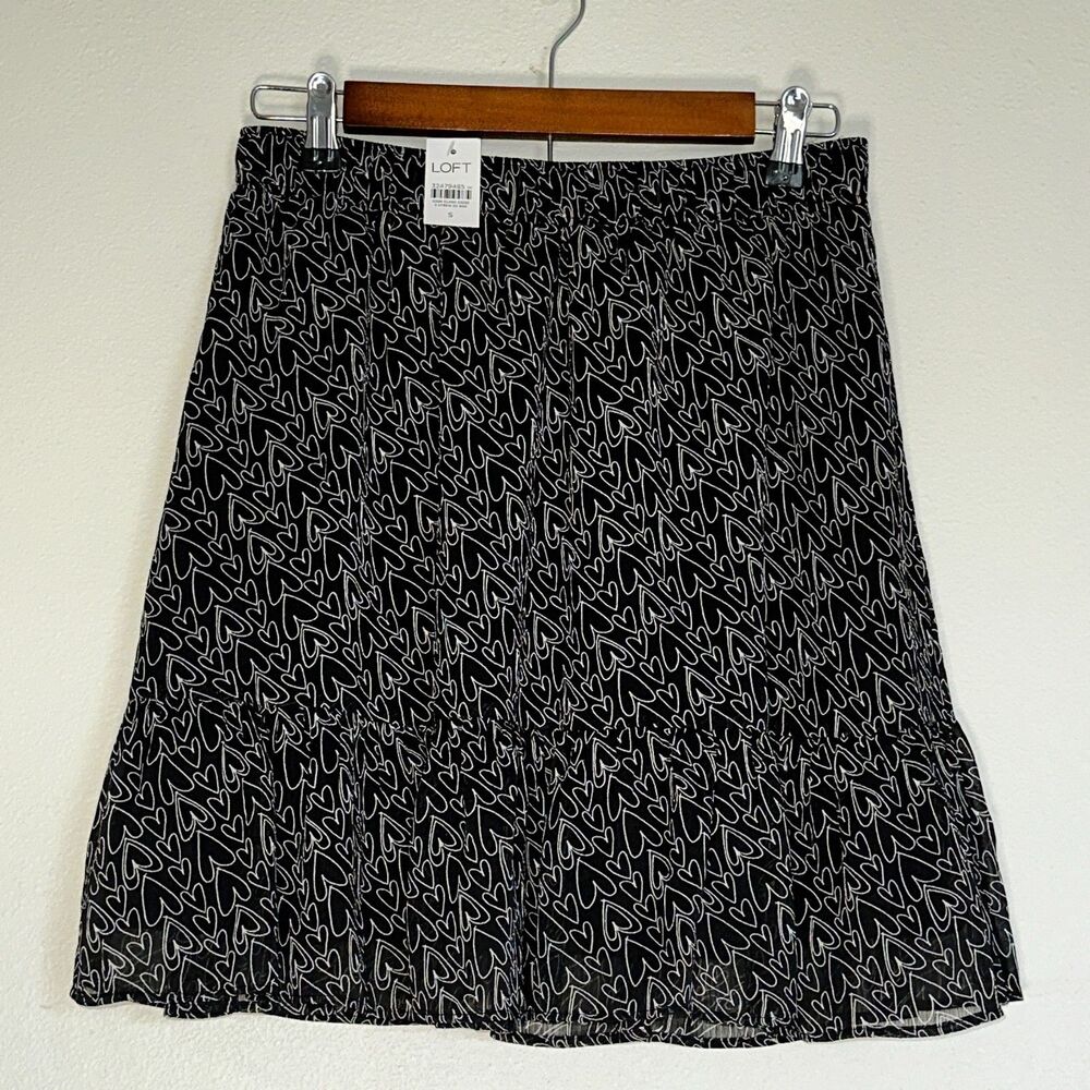 Loft Petite Heart Tiered Skirt‎ Black Chiffon Romantic Small NWT